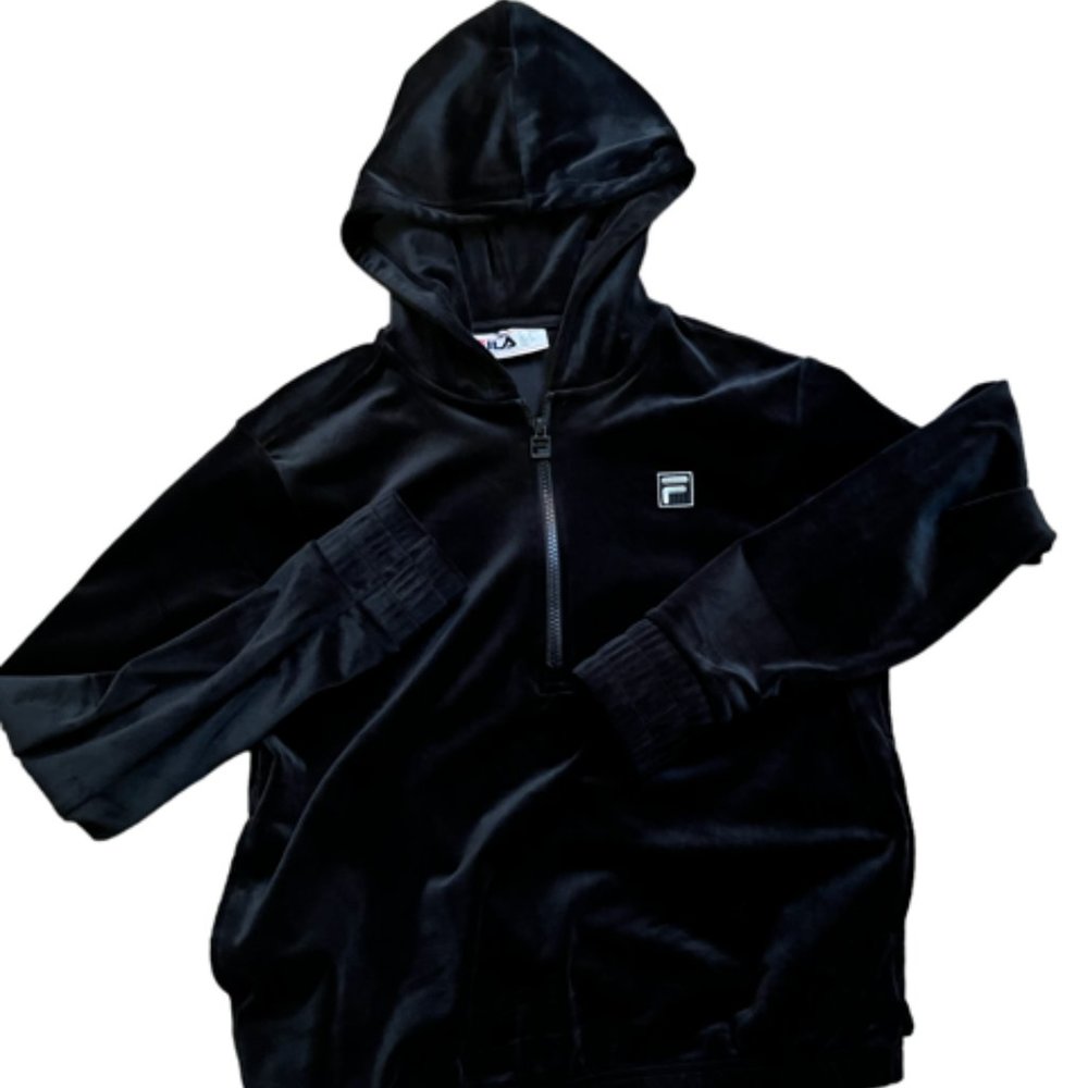 Fila Sweatshirt Women's Small Black Velour Hoodie SMALL